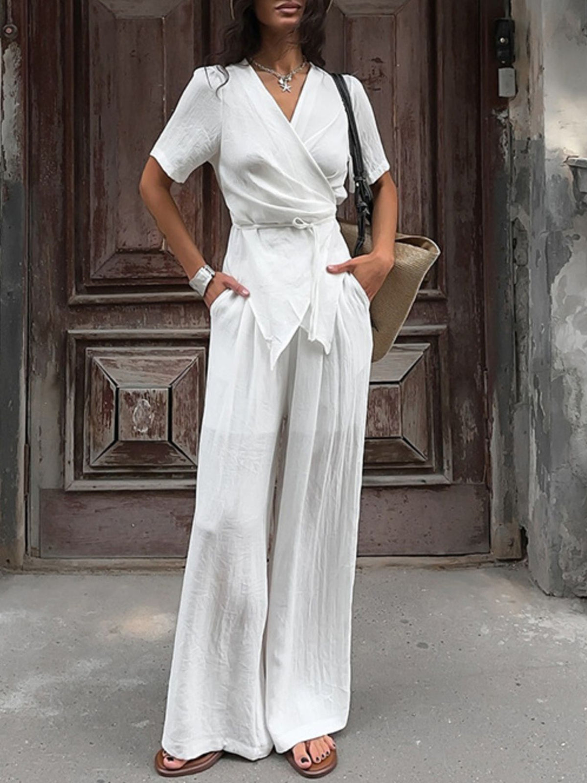 White wrap two piece set side view