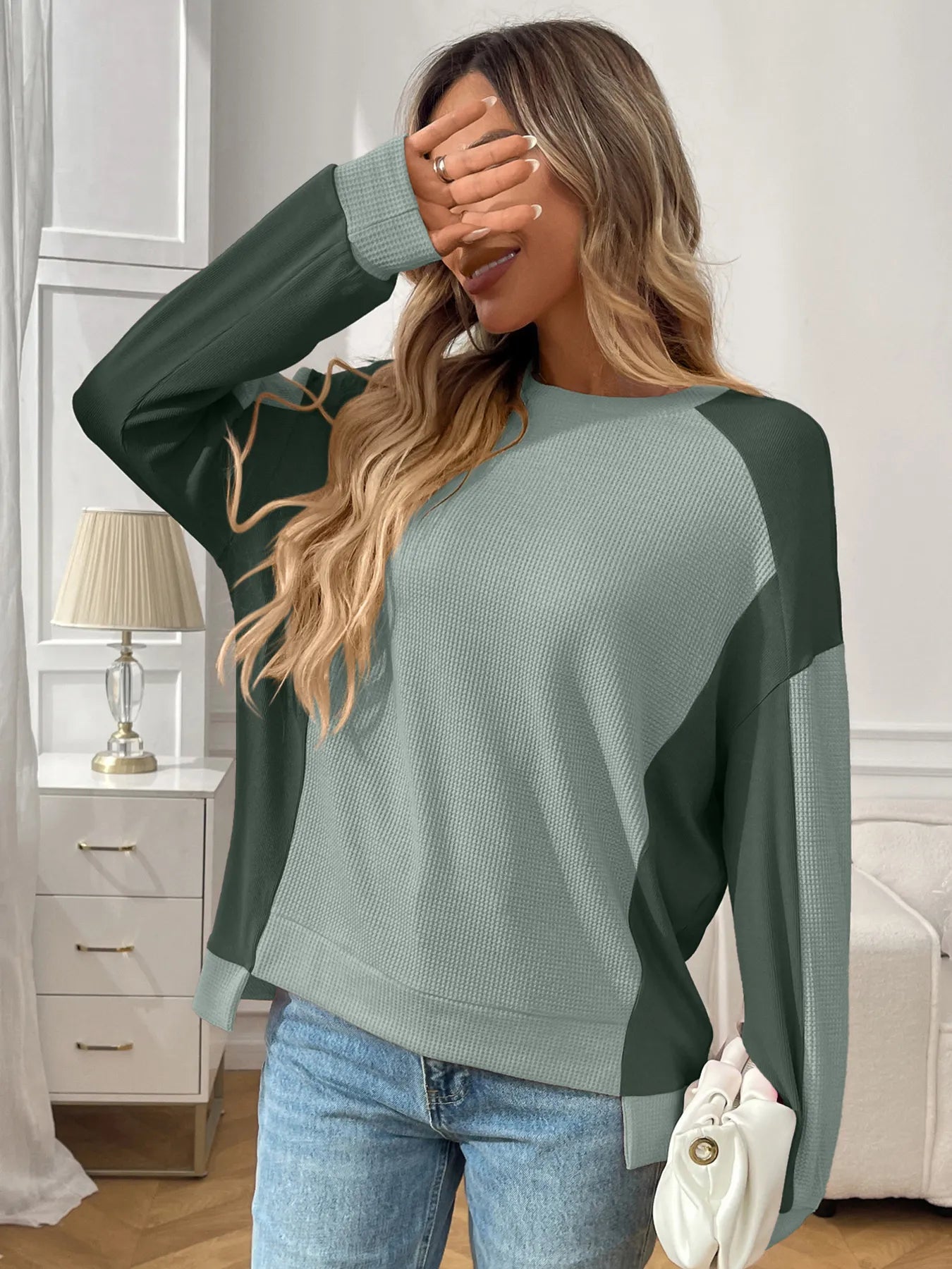 Color Block Long Sleeve Sweatshirt - Fashorio