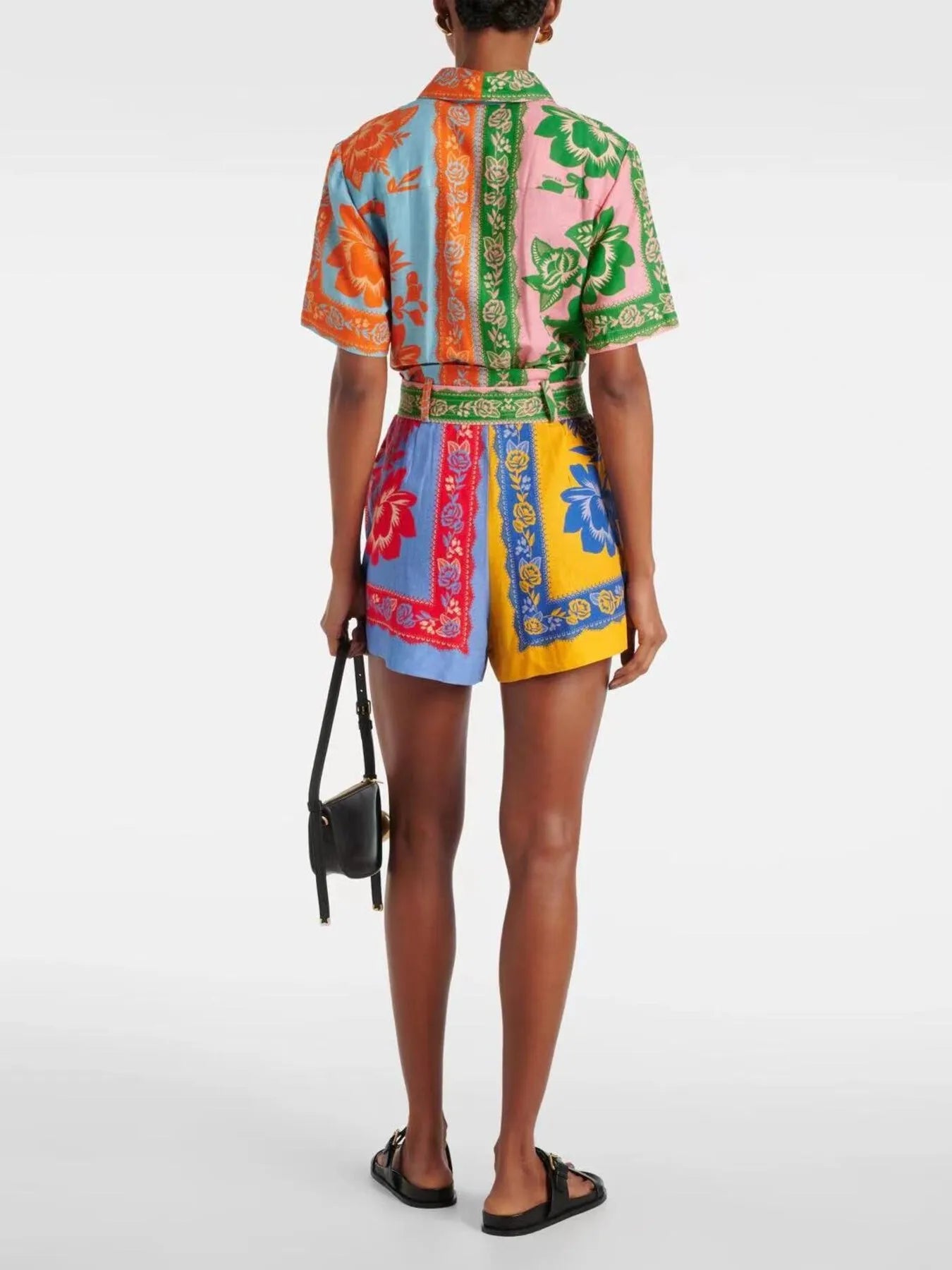 Printed Short Sleeve Tie Waist Romper - Fashorio