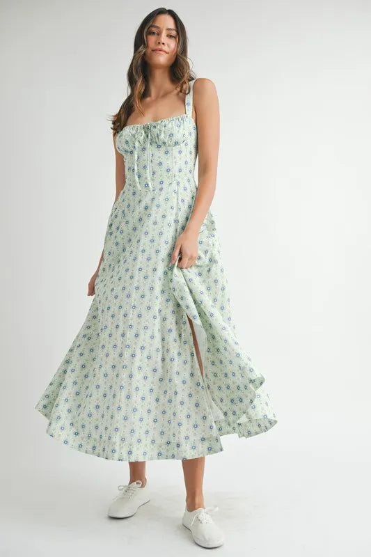 Floral Print Bustier Back Lace Up Midi Dress view 7