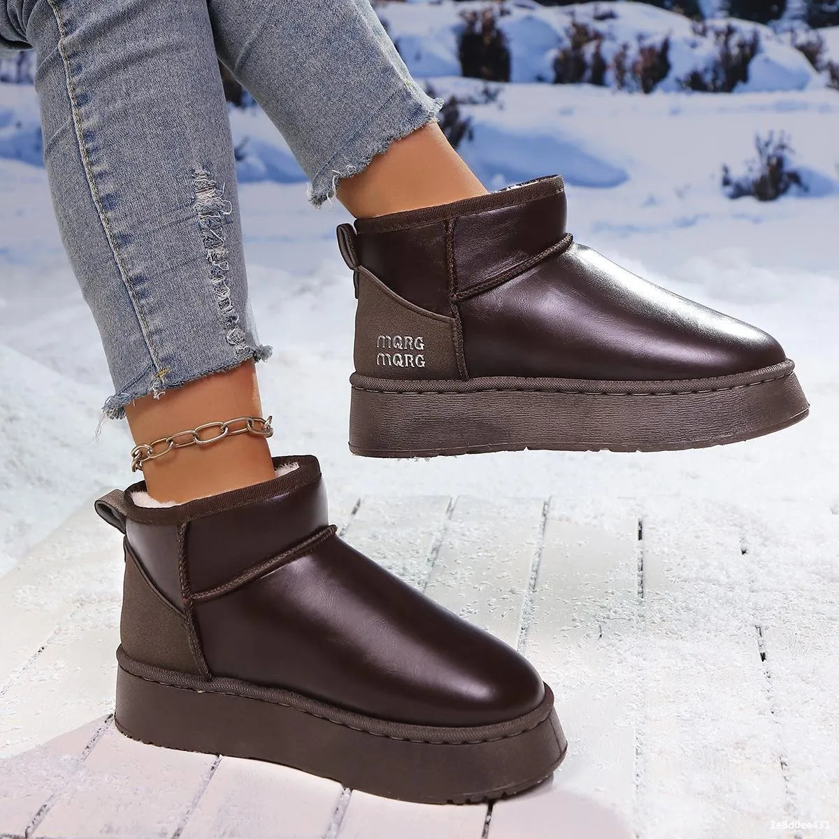 Faux fur platform ankle boots top down view