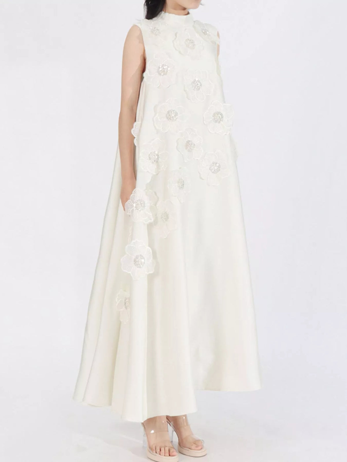 Floral maxi dress in black front view
