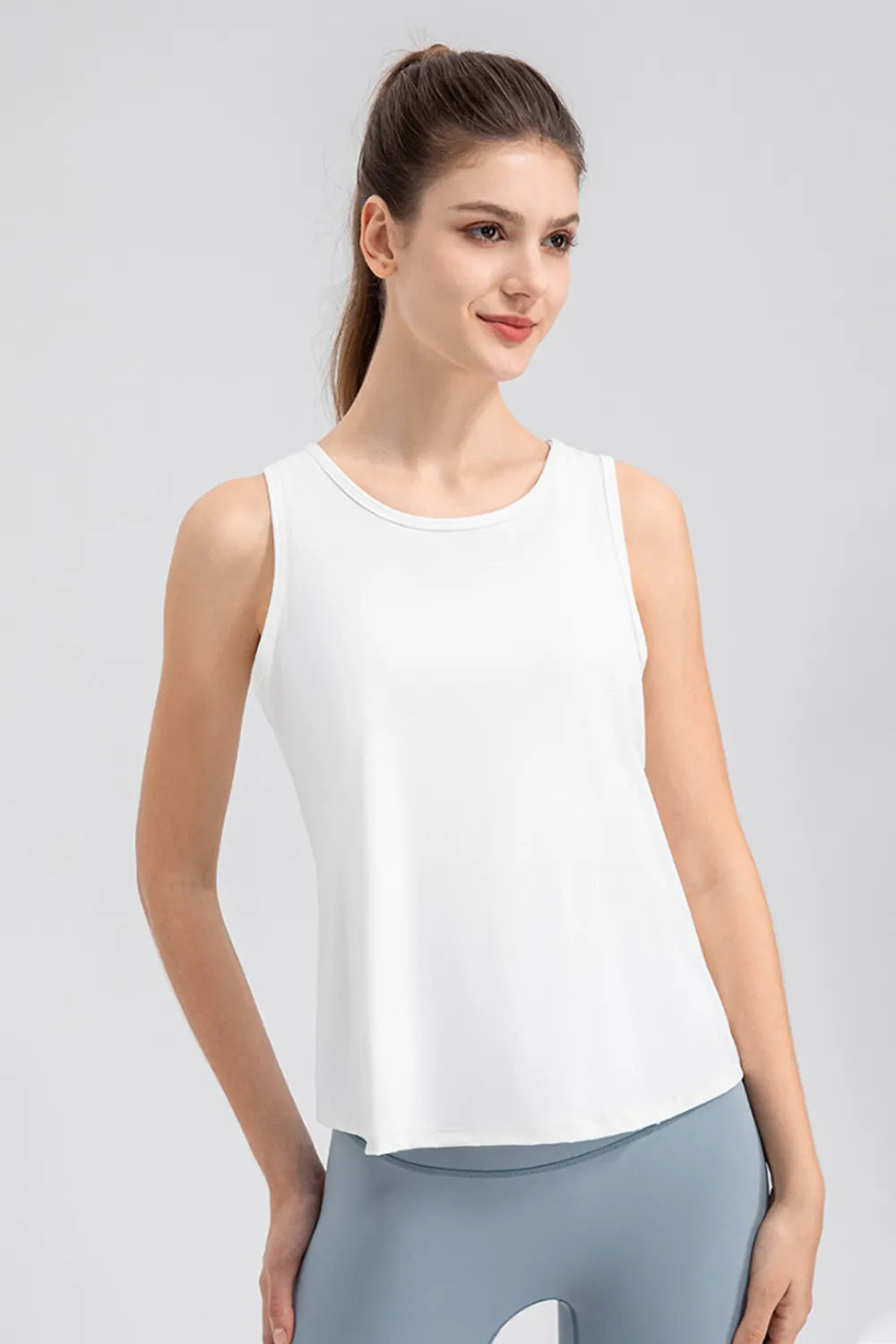 Wide Strap Round Neck Active Tank - Fashorio