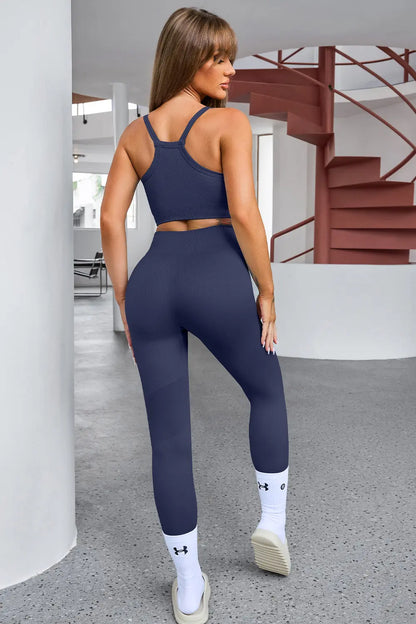Tank Cropped Active Top and Pants Set - Fashorio