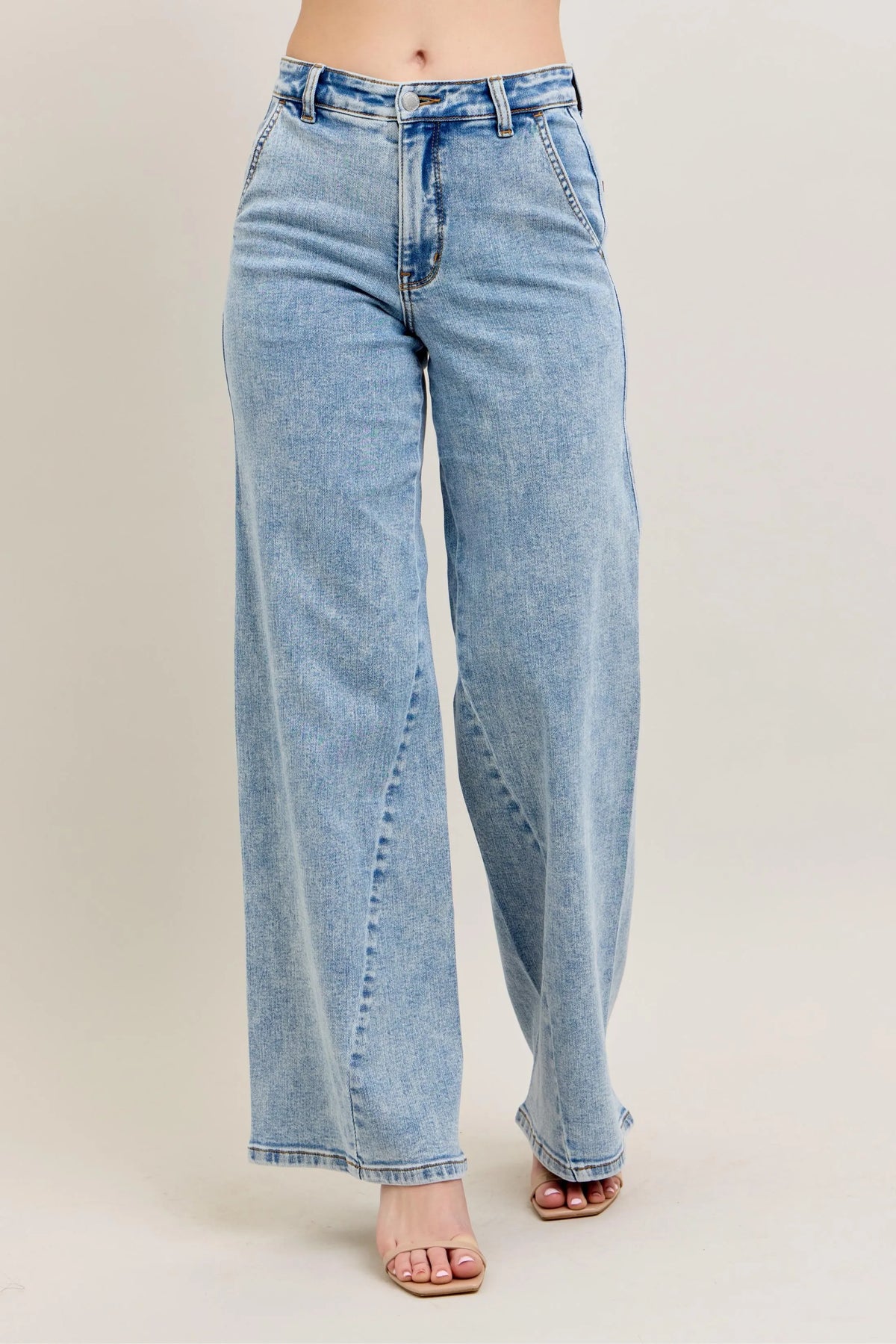 Judy Blue light wash wide leg jeans front view