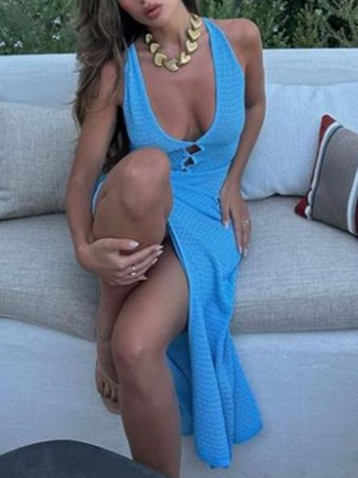 Crochet knit cover up dress full length