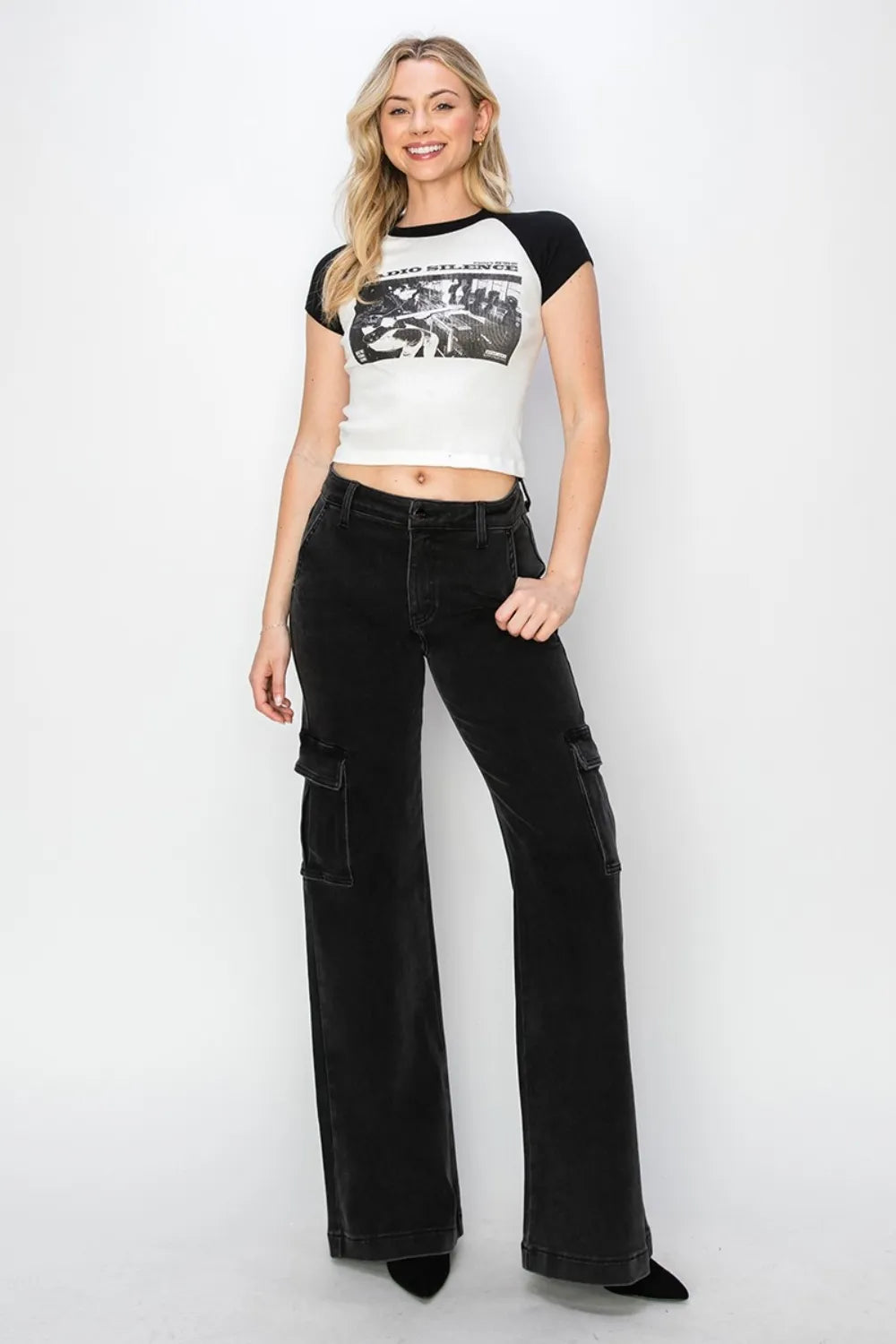 Risen Full Size High Rise Wide Leg Cargo Jeans - Fashorio