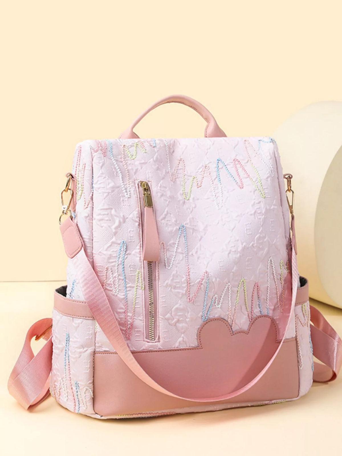 Adjustable strap polyester backpack flat lay