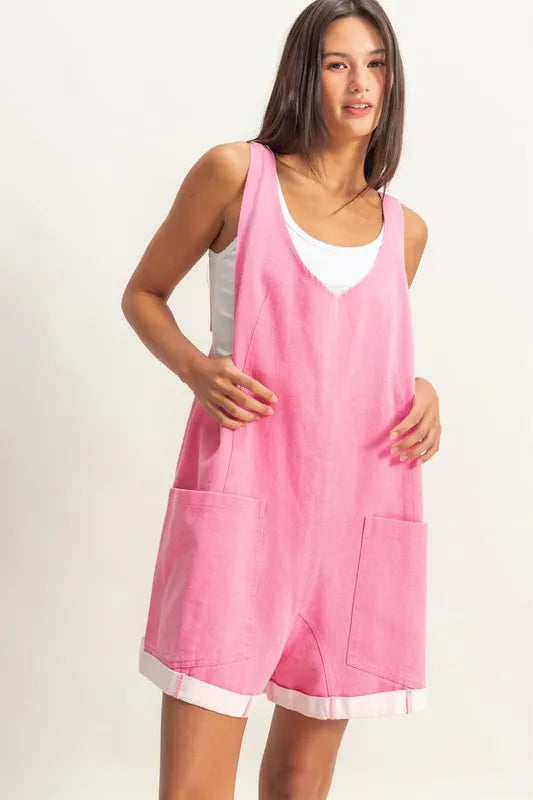 V Neck Pocket Detail Romper detail
