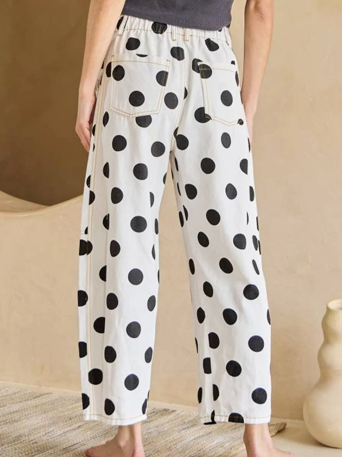 Polka dot jeans bow waist detail