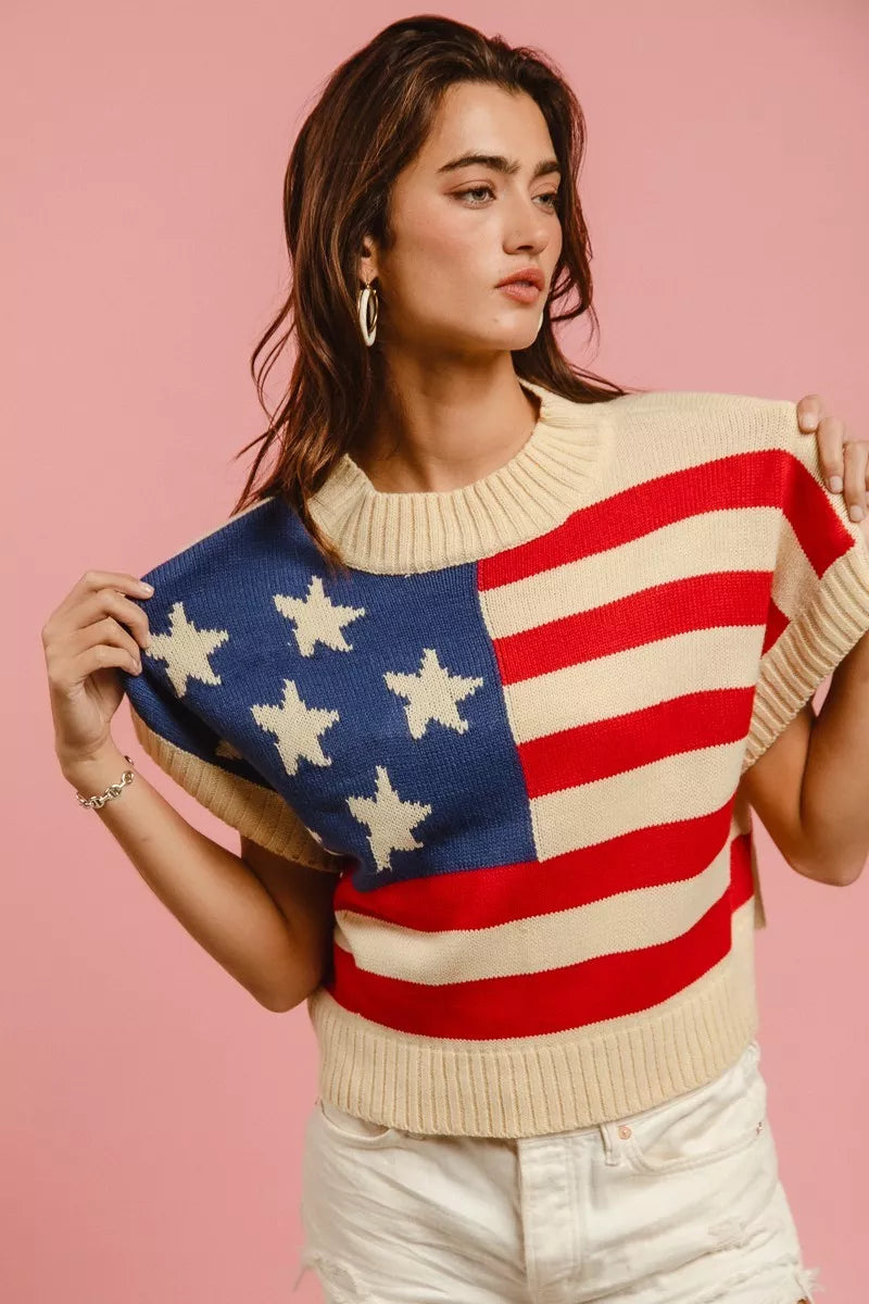 Star patch American flag sleeveless sweater vest front view