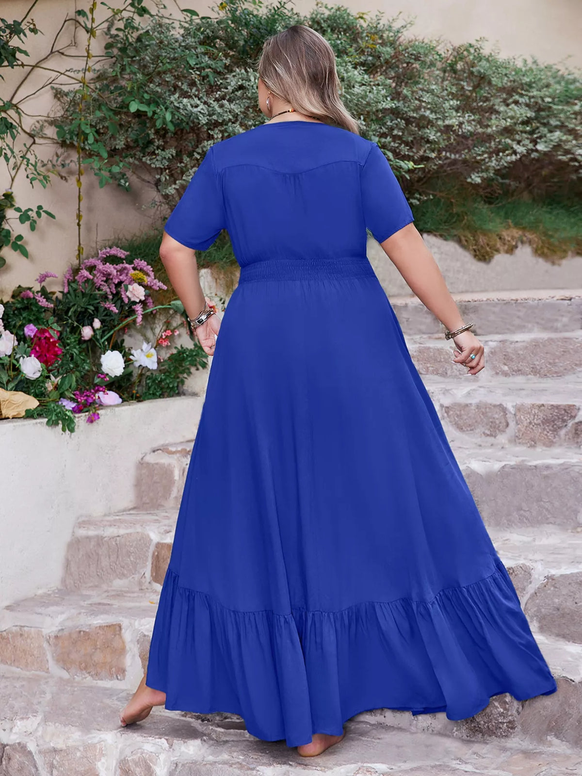 Ruffled Hem V-Neck Maxi Dress Plus Size, view 6