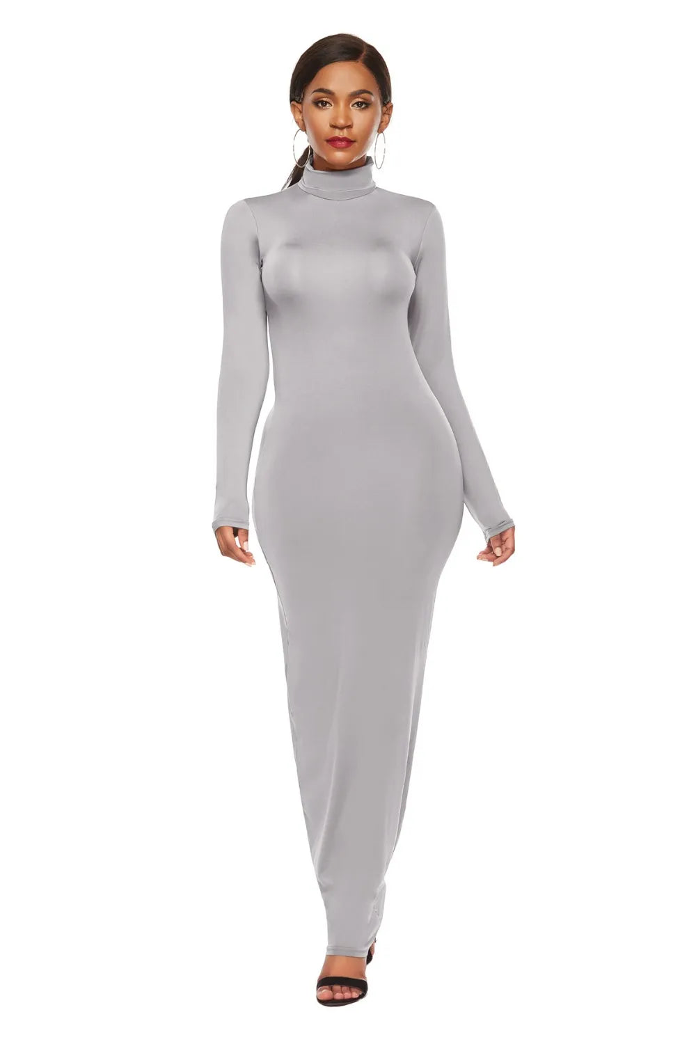 Mock neck bodycon maxi dress styled view