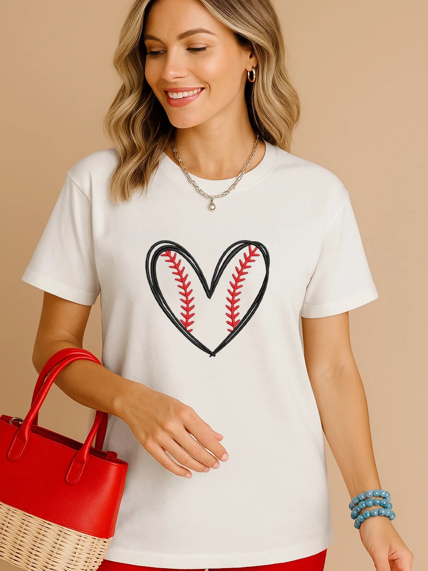 Heart Graphic Short Sleeve T-Shirt White - Fashorio