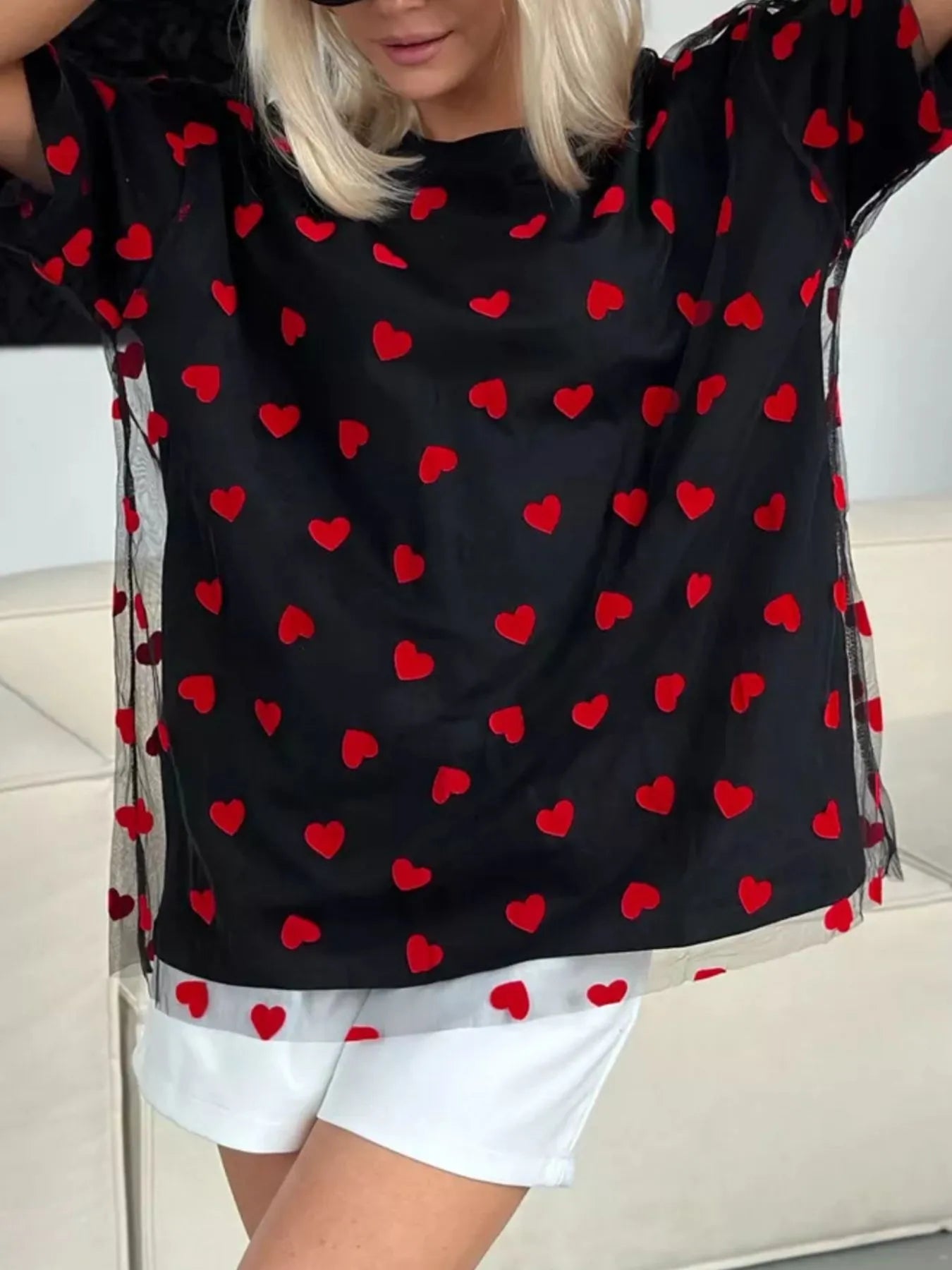 Heart Print Oversized T-Shirt - Fashorio