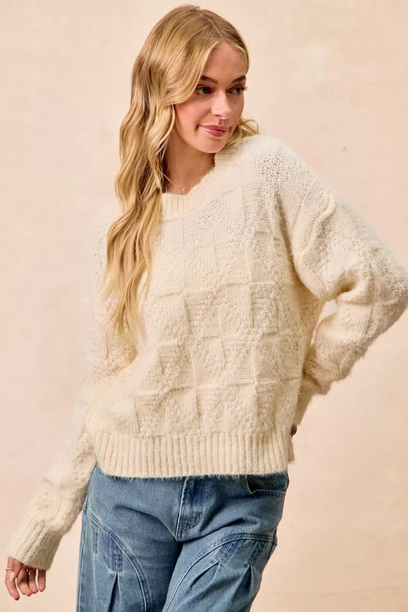 Checkerboard Drop Shoulder Sweater in Ivory view 13