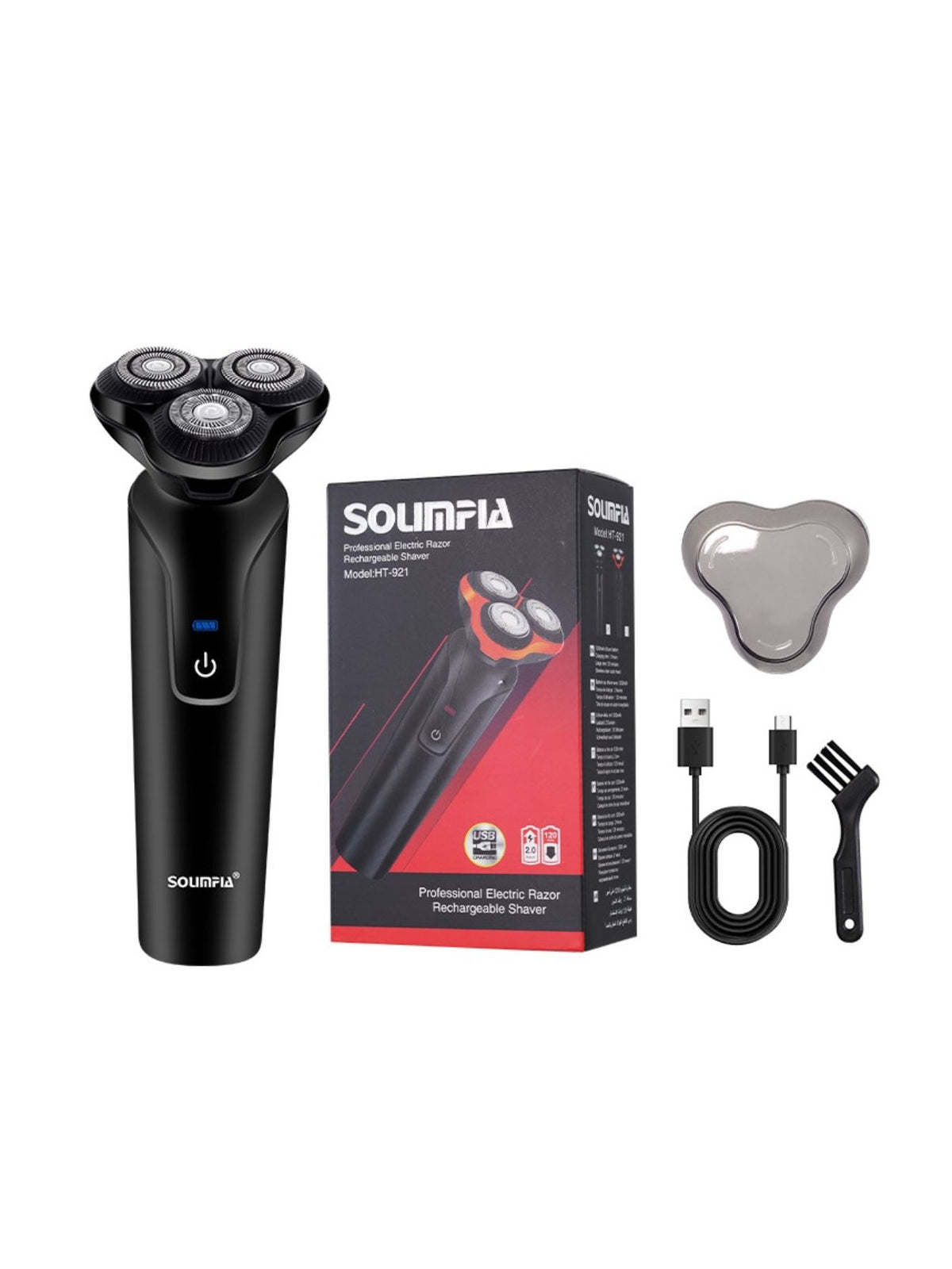 3 head rotary electric shaver package contents
