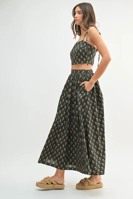 MABLE Floral Crop Top and Skirt Set - Fashorio