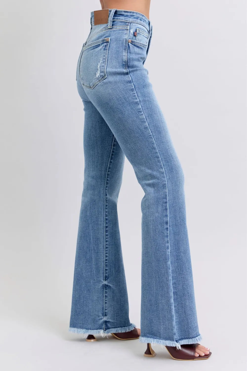 Judy Blue Full Size Raw Hem High Rise Bootcut Jeans - Fashorio