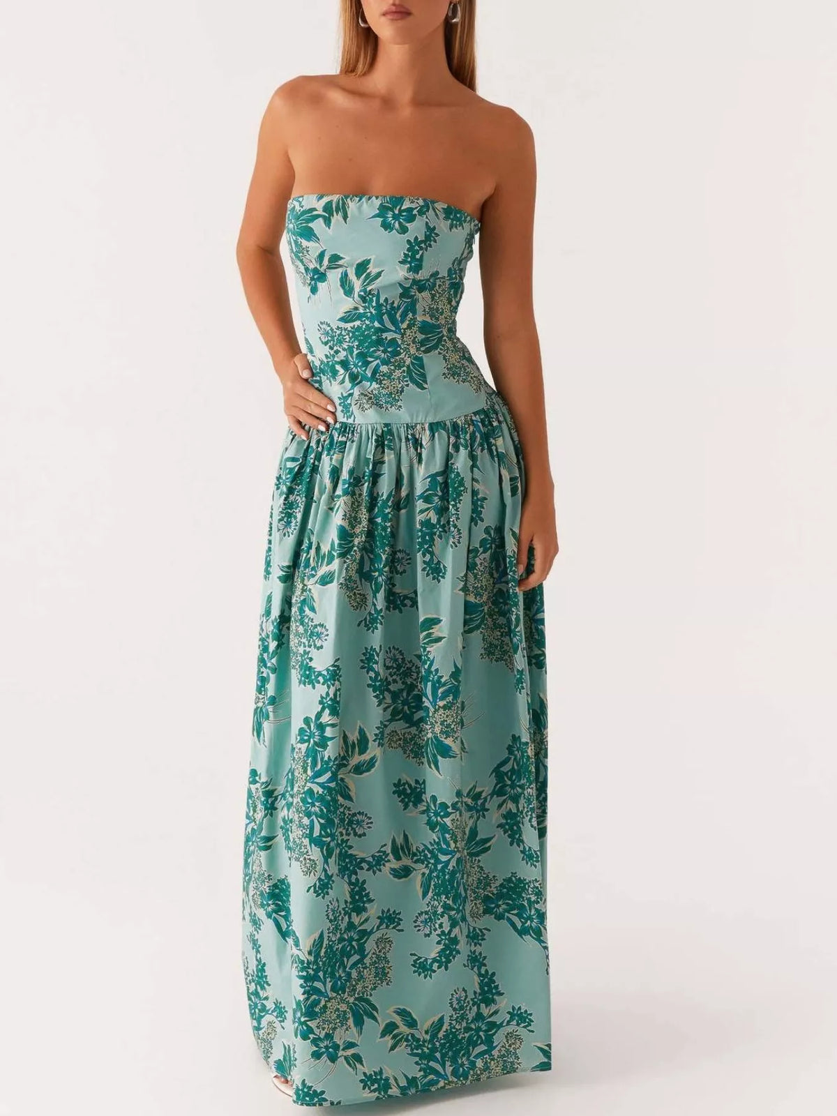 Printed tube maxi dress full length