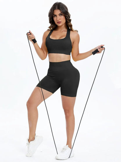 Scoop Neck Wide Strap Top and Shorts Active Set - Fashorio