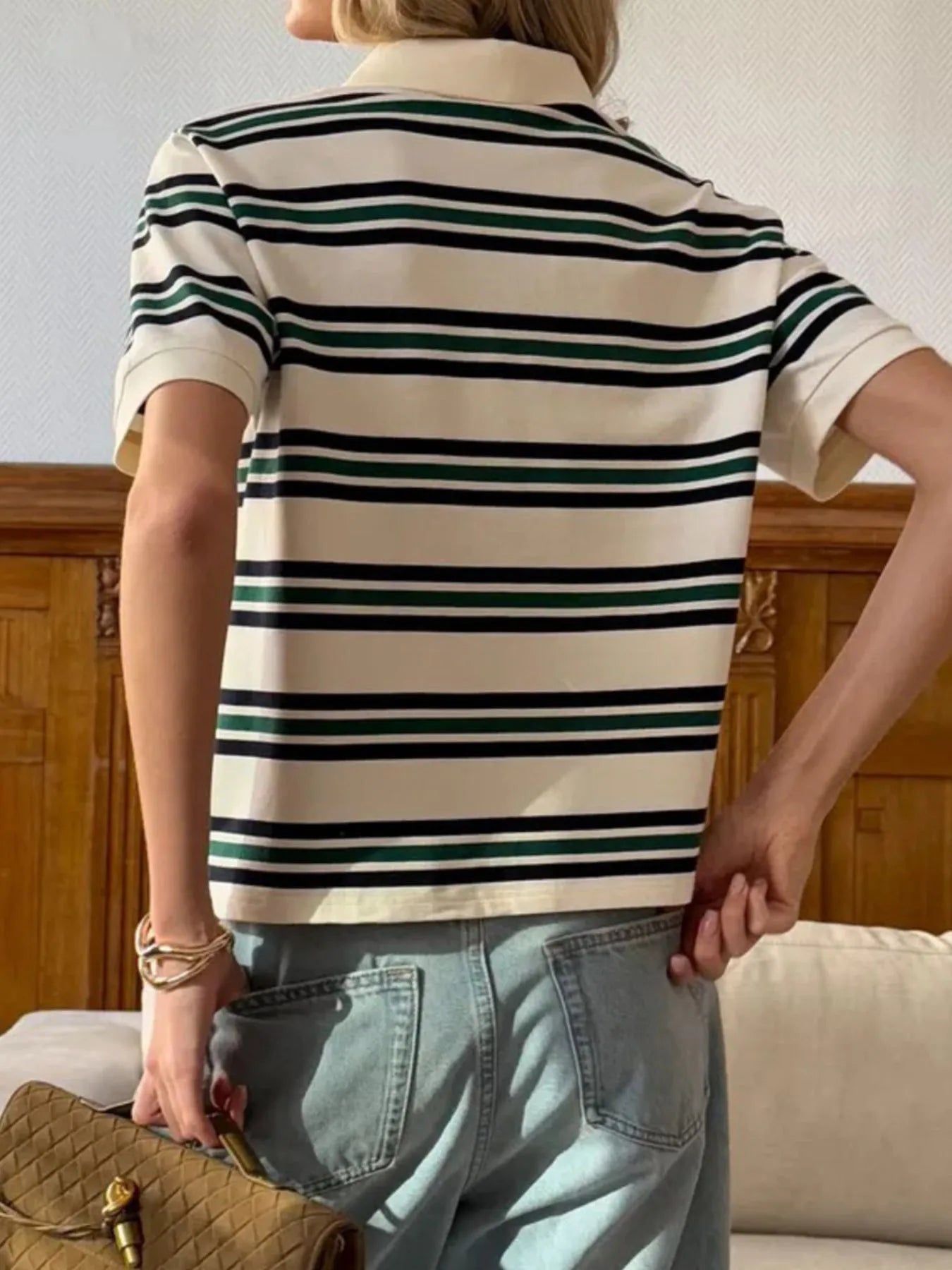 Striped Polo T-Shirt with Contrast Collar - Fashorio