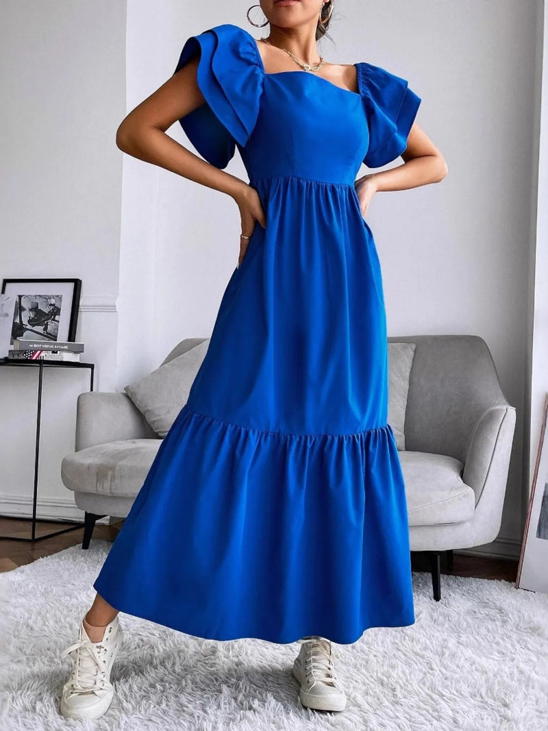 Tiered square neck maxi dress front view