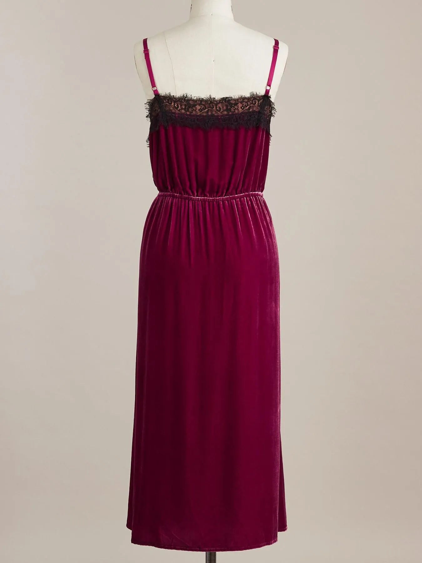 Velvet Cami Lounge Dress with Lace Trim - Fashorio