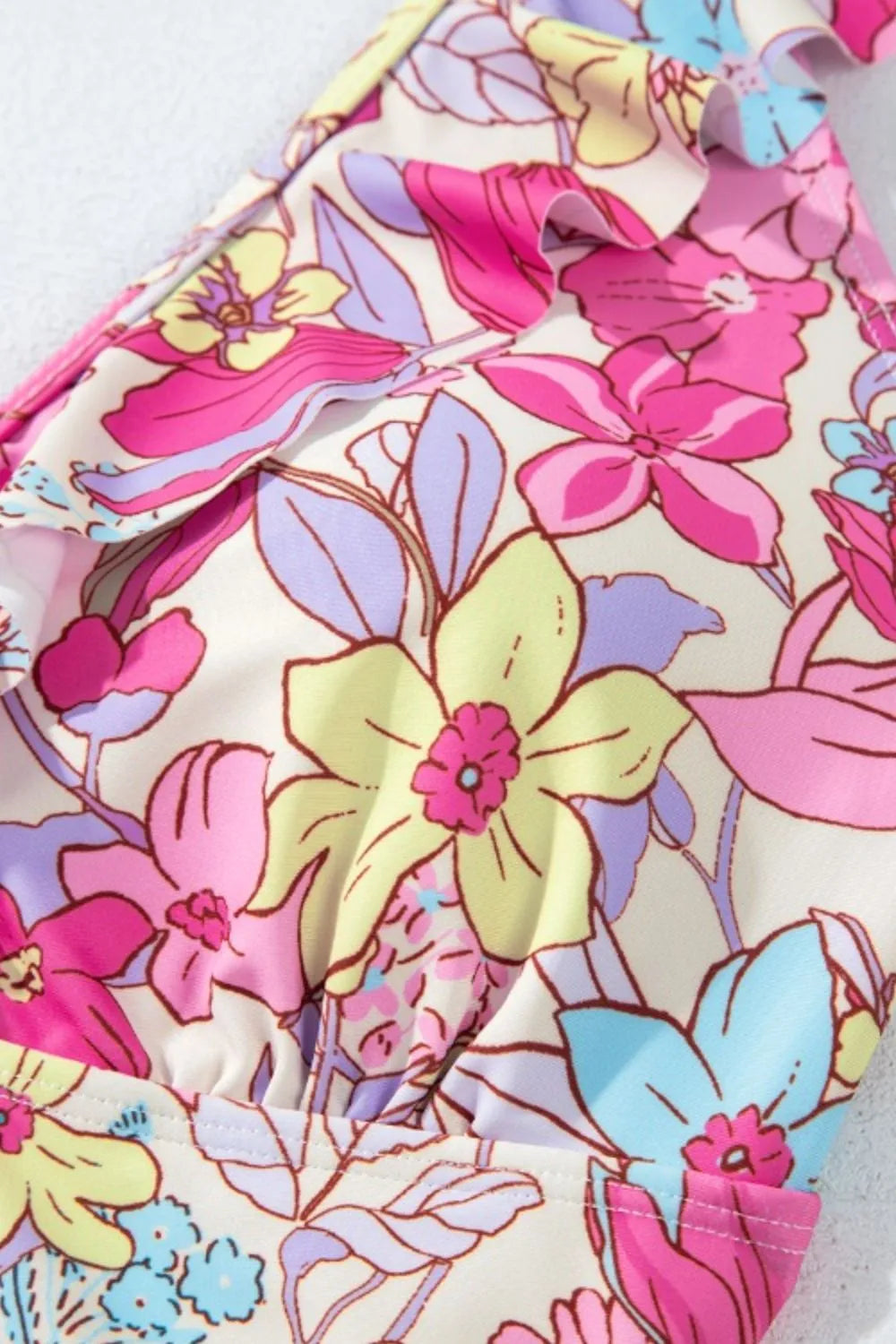 Floral Ruffle Trim Tummy Control One Piece Swimsuit - Fashorio