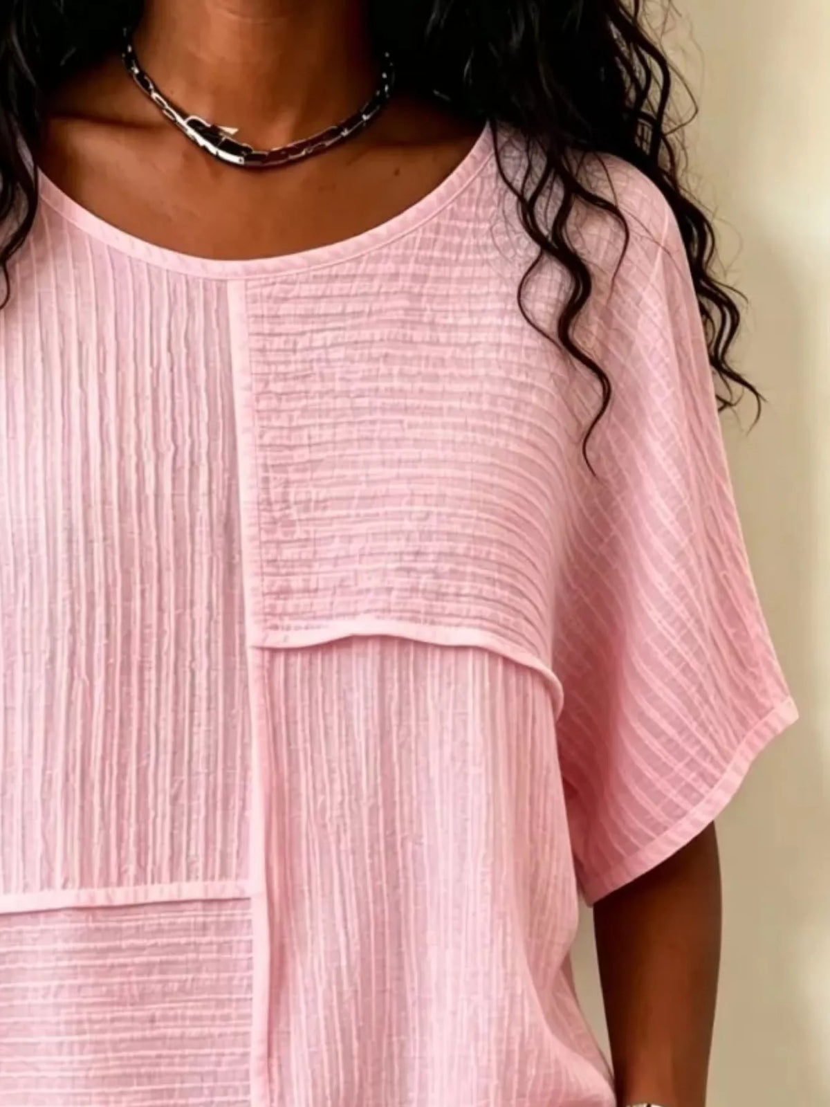 Plus size textured half sleeve blouse back view
