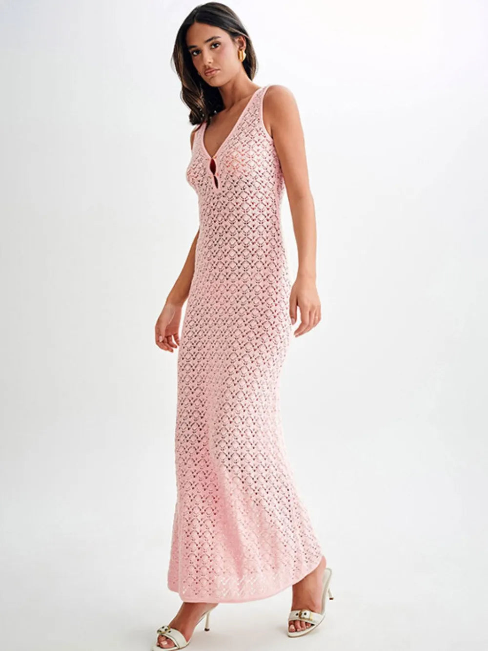 Openwork maxi dress in blush pink