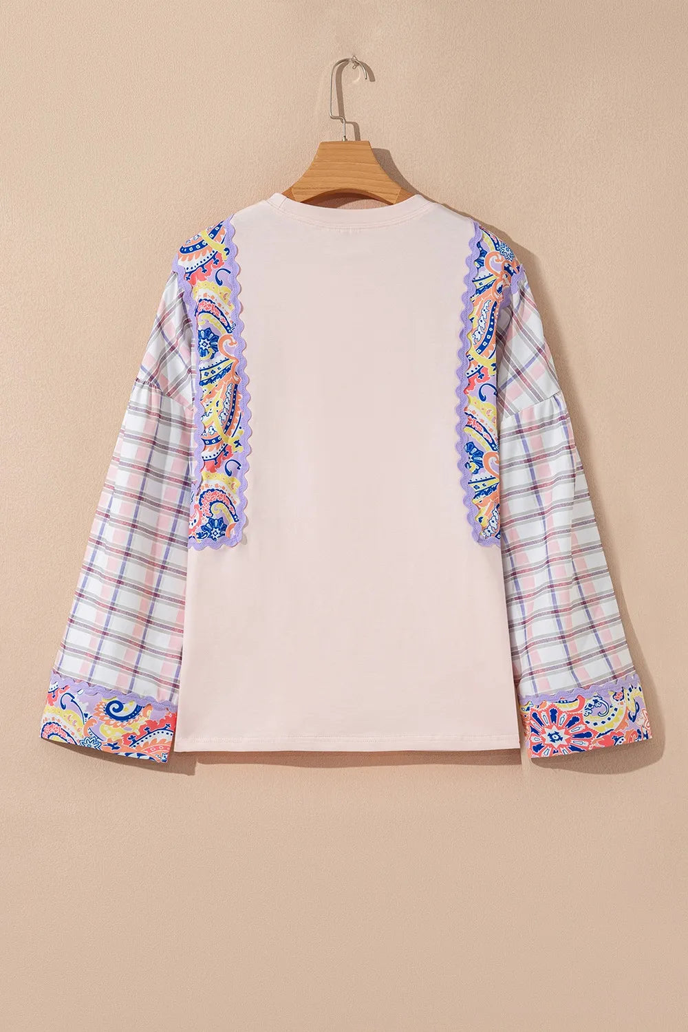 Paisley Print Plaid Long Sleeve Oversized Top - Fashorio