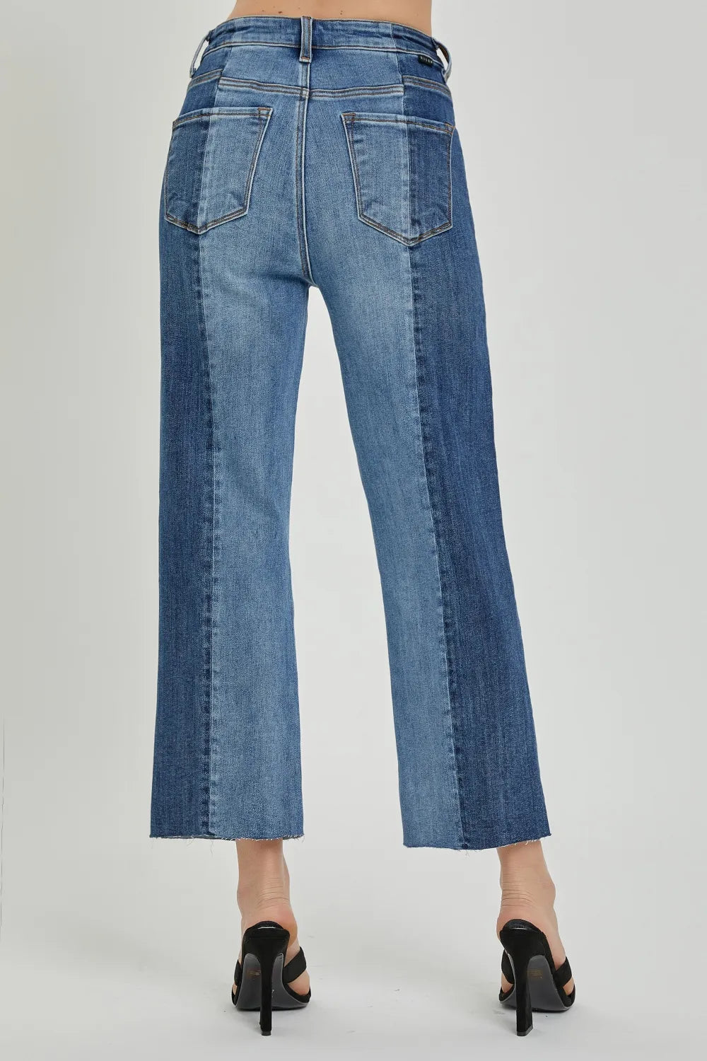 RISEN Mid-Rise Two-Tone Jeans with Pockets – Full Size Denim - Fashorio