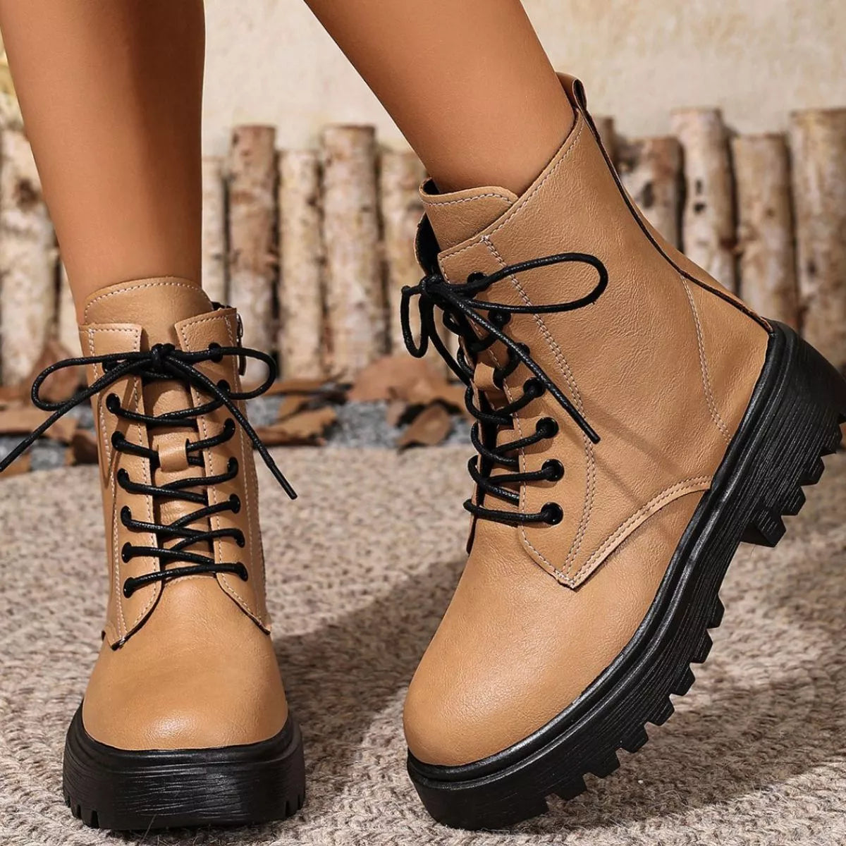 Pink round toe block heels boots angled three quarter view