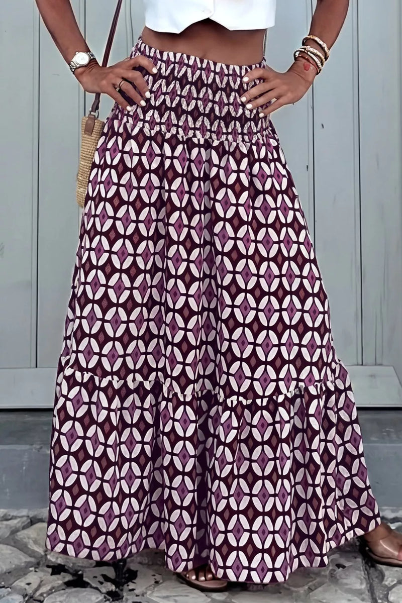Mauve geometric print maxi skirt front view