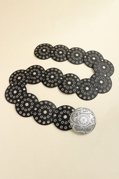 Vintage PU Leather Wide Belt Silver One Size - Fashorio