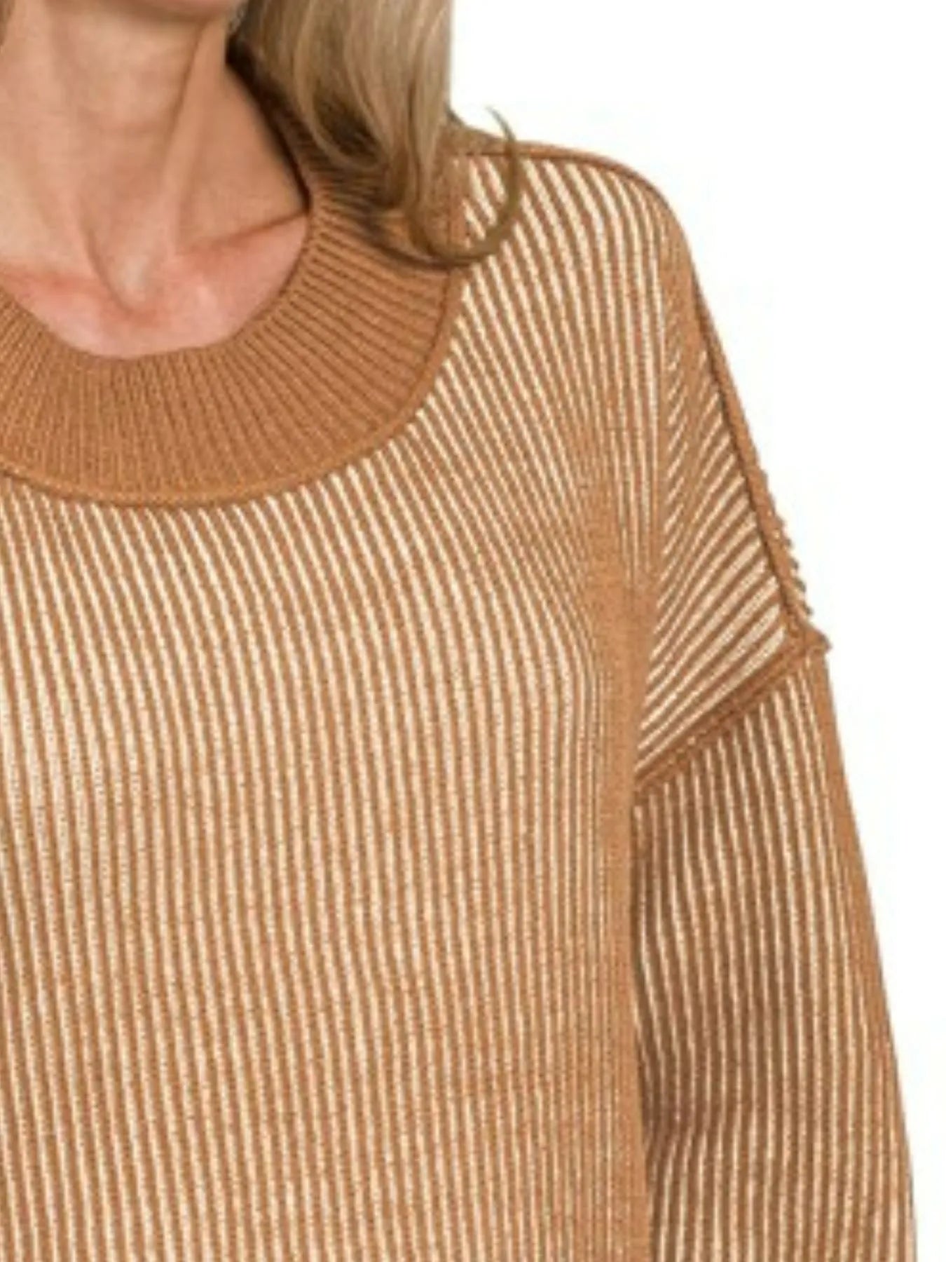 Zenana Exposed Seam Two Tone Ribbed Sweater - Fashorio