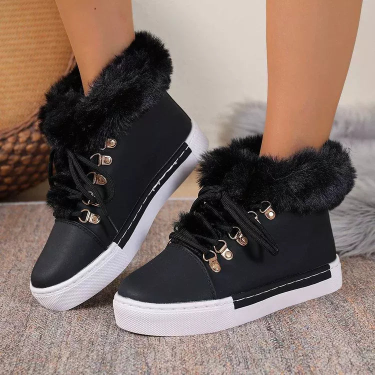 Fuzzy Trim Lace Up Ankle Boots side profile