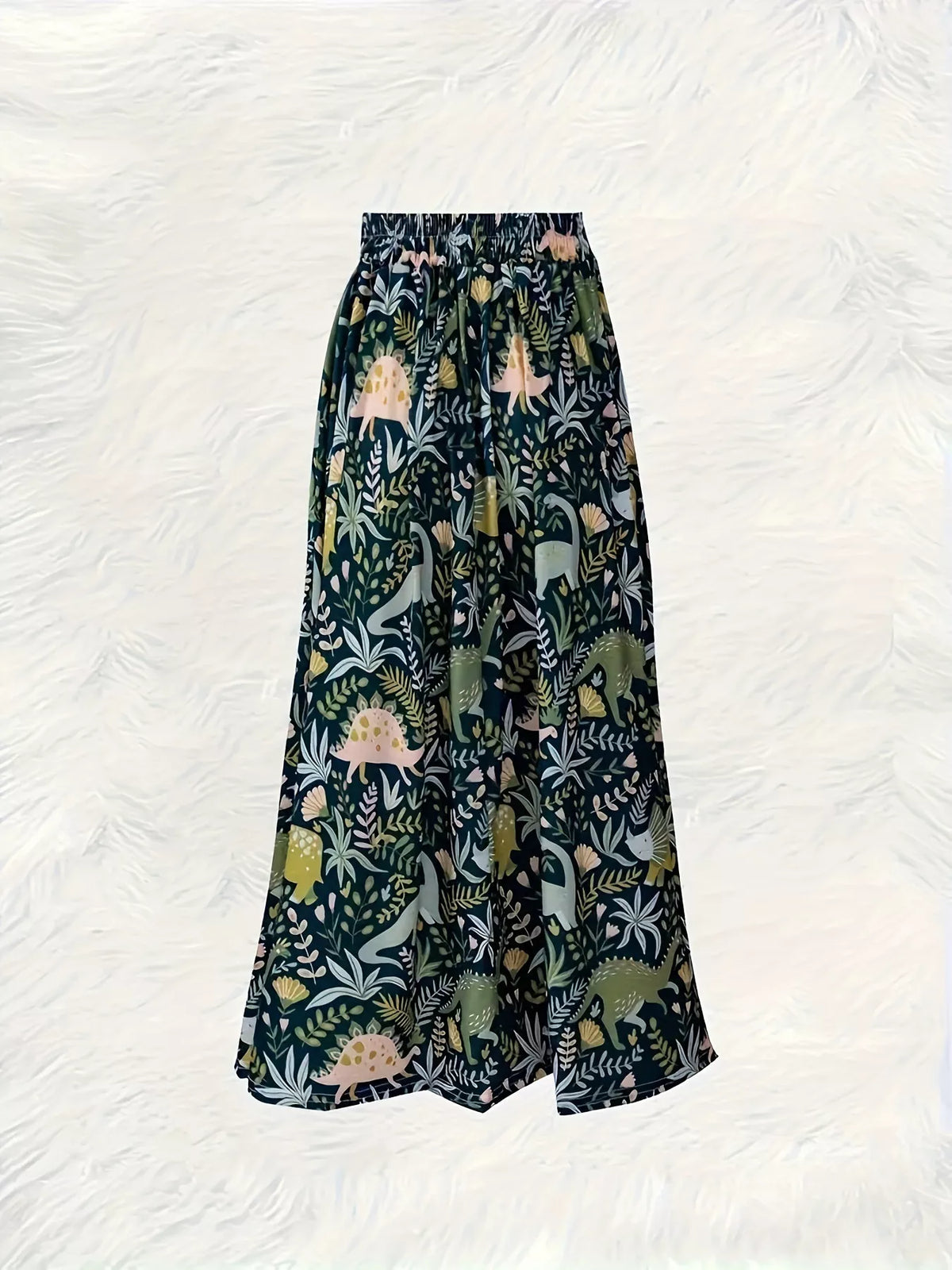 Printed elastic waist midi skirt photographed flat