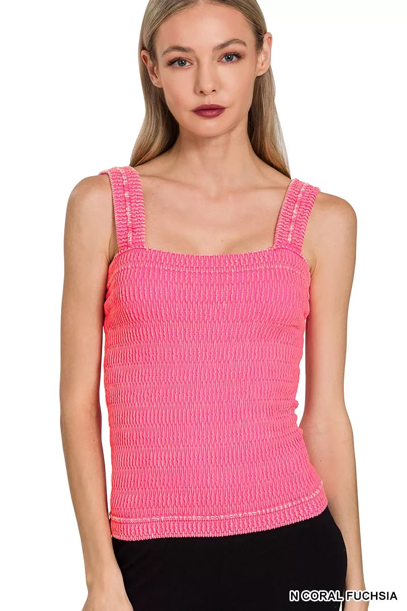 Zenana coral fuchsia seamless stone washed tank top front view