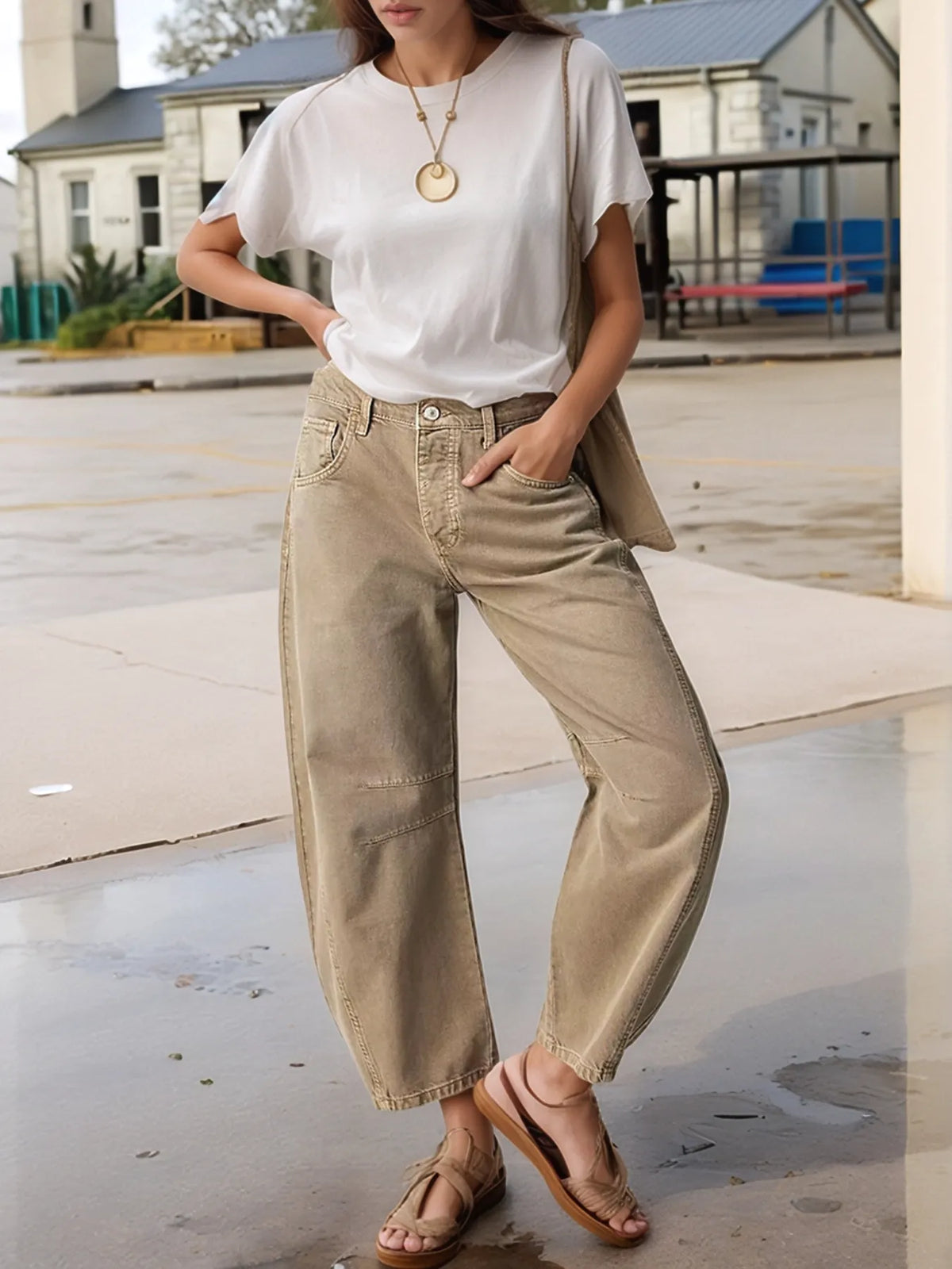 Wide leg relaxed fit jeans front view