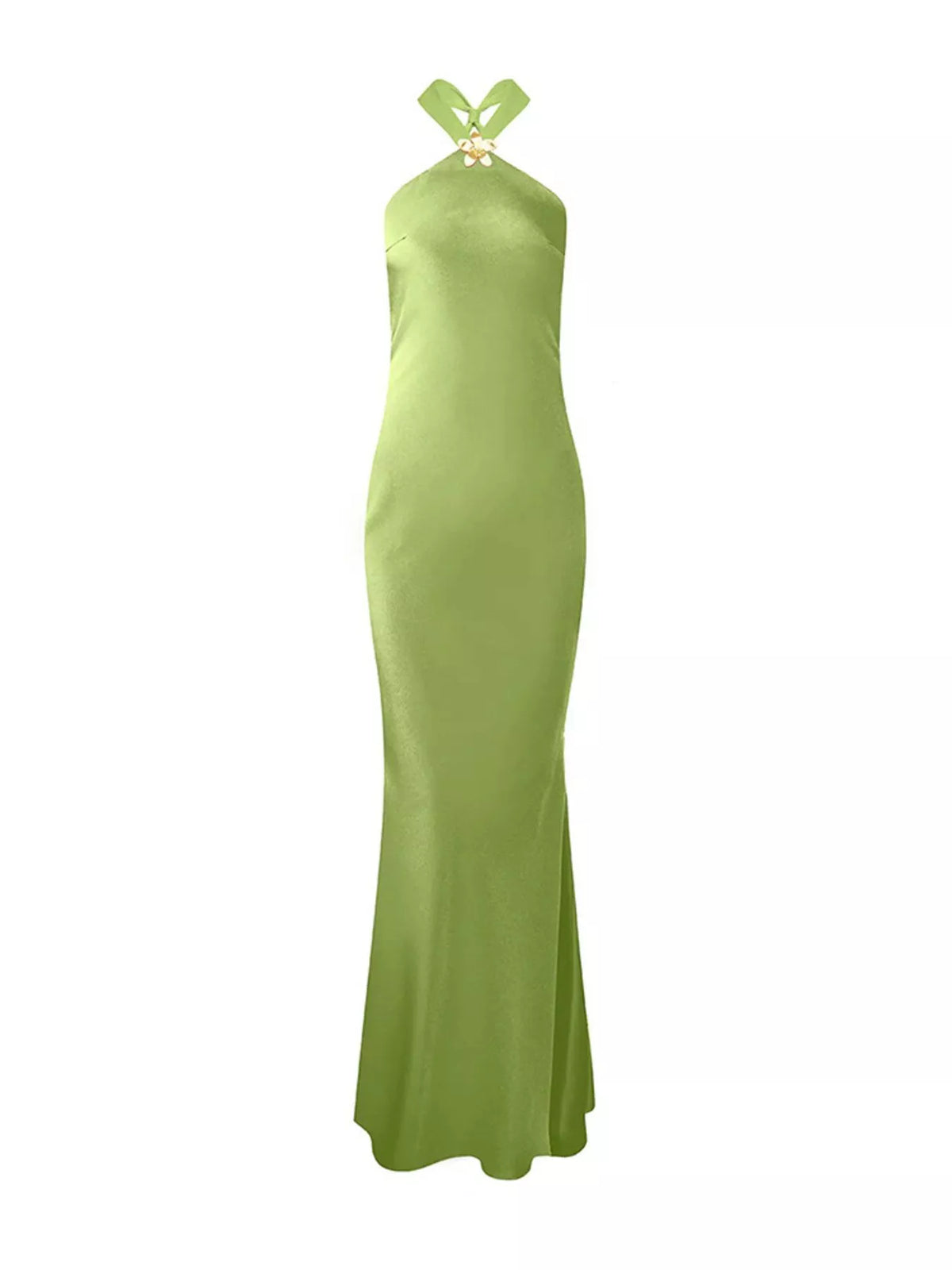 Purple satin halter maxi dress for evening wear