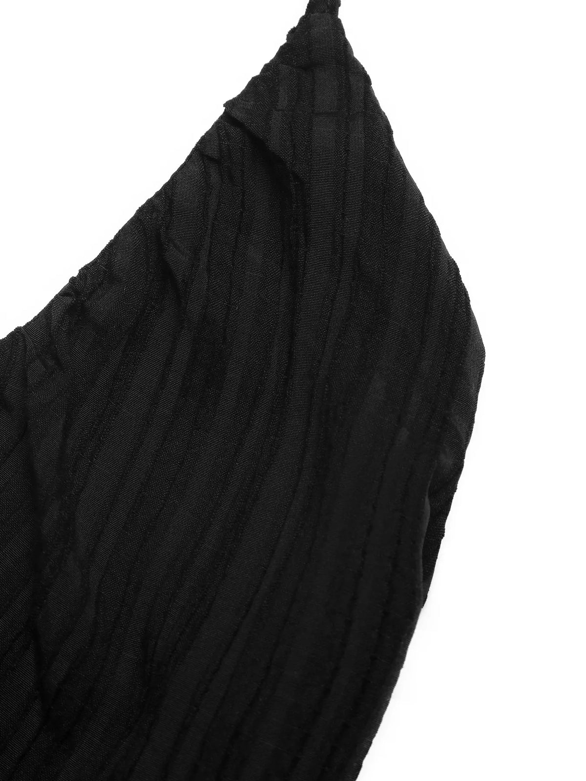 black halter neck pleated maxi dress close up