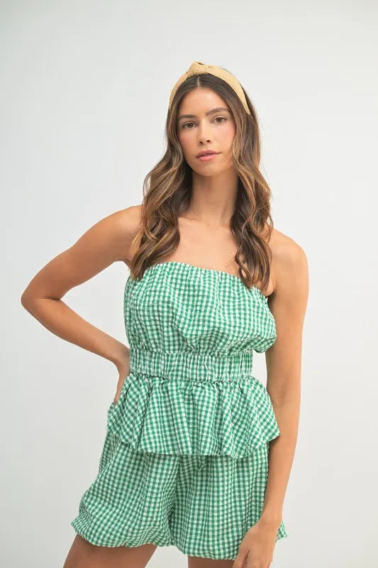 MABLE Gingham Tube Top and Shorts Set - Fashorio