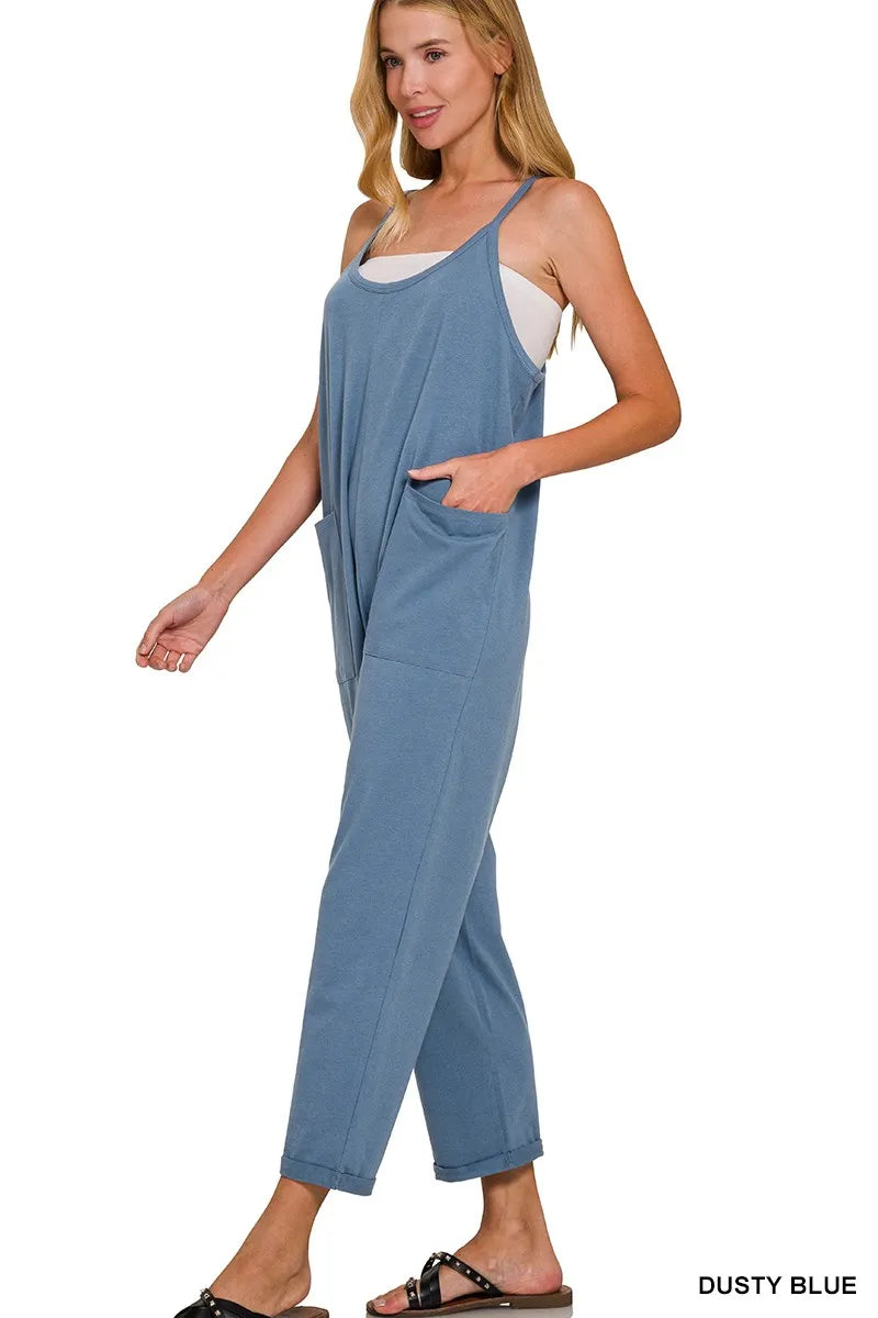 Spaghetti Strap Pocketed Jumpsuit back view