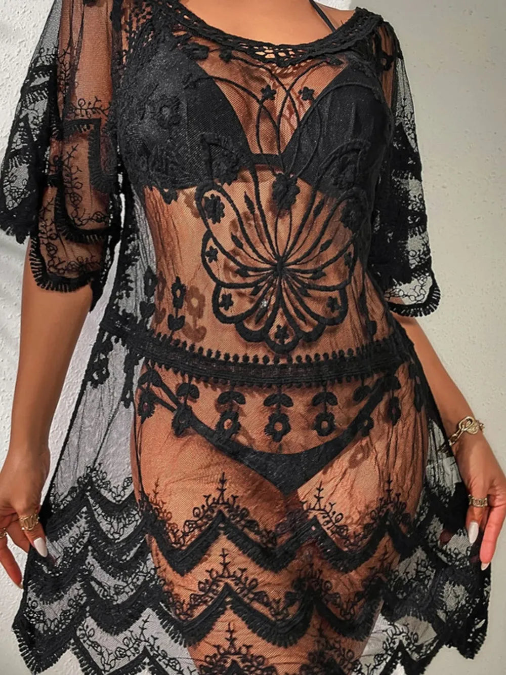 Sheer lace cover up full length view