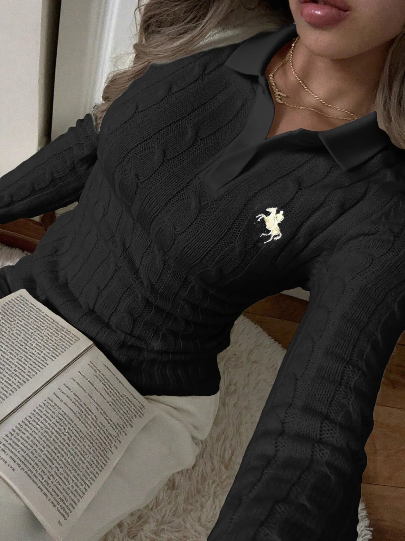 Cable Knit Long Sleeve Sweater - Fashorio