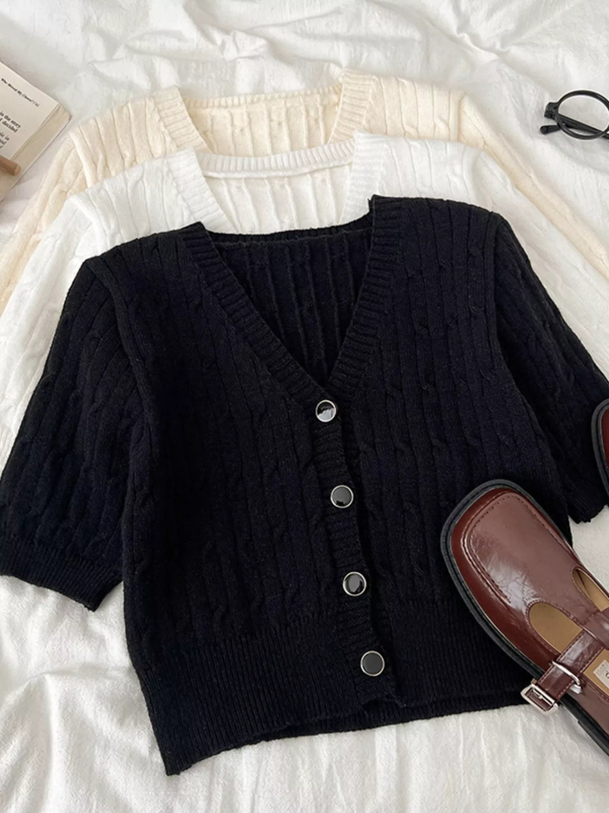 Texture knit cardigan cable detail
