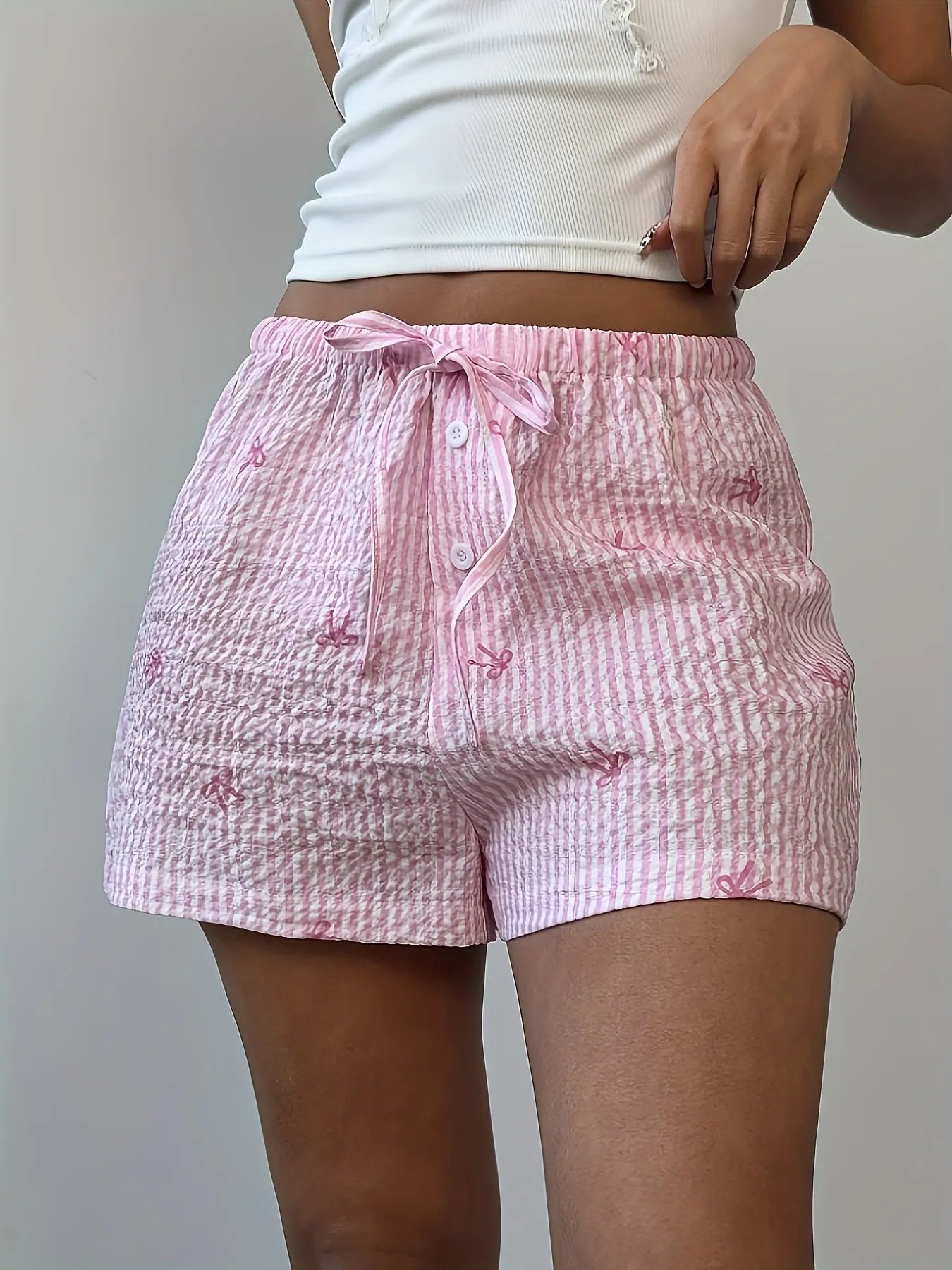 Bow Striped Drawstring Casual Shorts - Fashorio