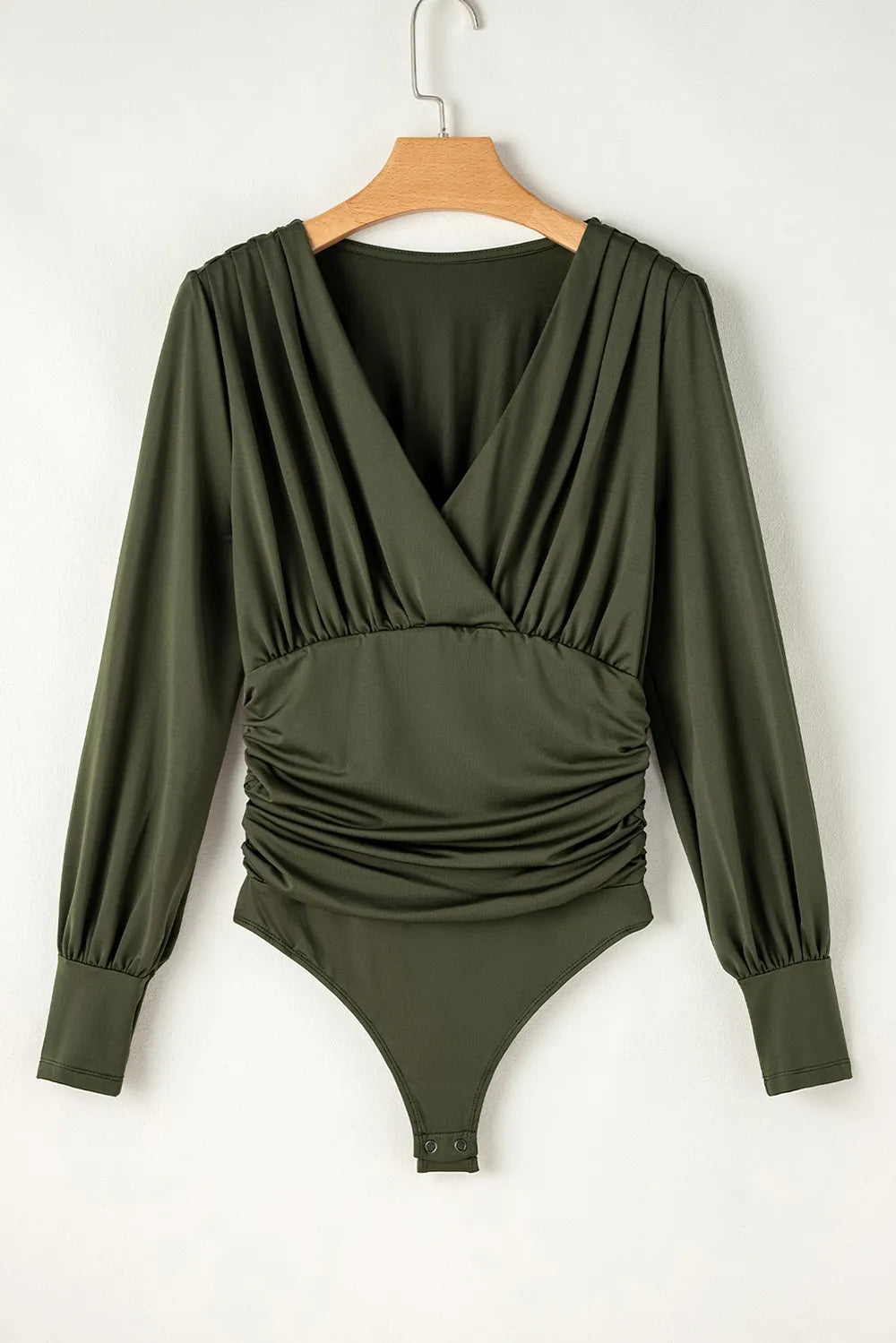 Ruched Surplice Long Sleeve Bodysuit - Fashorio